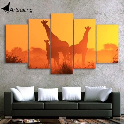 ArtSailing HD printed 5 piece canvas art giraffe family painting home decor wall art pictures for living room modern NY-7637C