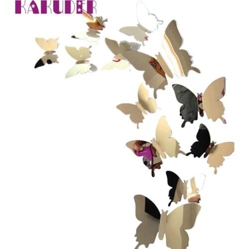 Kakuder Wall Stickers Decal For Home Butterflies 3D Mirror Wall Art Decors 12pcs/Lot 2017 Gift Drop