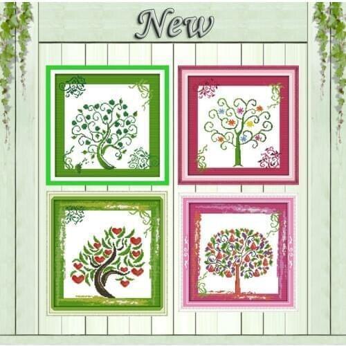 The tree of life colorful flowers paintings counted printed on canvas DMC 11CT 14CT Cross Stitch kits embroidery needlework Sets