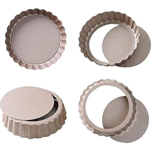 Tart Pan, 4 Inch Mini Quiche Pan Removable Bottom Non-Stick Tin, for Oven Baking Carbon Steel Gold Pie Pan.(4 Packs)