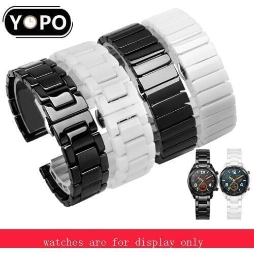 Yopo Accessories for Huawei watch 2 GT Pro Ceramic strap 20mm 22mm black white bracelet with butterfly buckle Quick release
