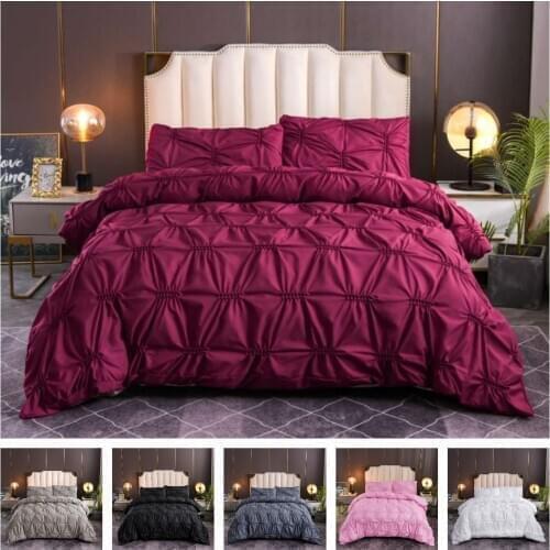 2021 Fashion 2 or 3pcs Bedding Set solid pinch pleated Duvet Cover Sets without sheet 1 Quilt Cover + 1/2 Pillowcases US/EU Size