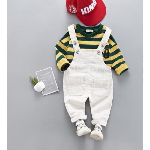Children Clothing Sets Boys Sets Autumn Striped Cotton Shirts+romper Overalls Pants 2pcs Suits for Girls Sport Clothes Tracksuit