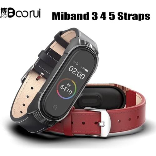 BOORUI TF Leather Mi band 3 4 5 6 Strap First layer cowhide my band 5 strap bracelets for xiaomi mi band 345 with metal buckle