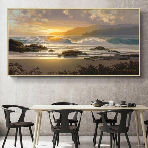 Oil Pianting Posters and Prints Wall Art Canvas Painting Abstract Seascape Sunset Pictures for Living Room Home Decor No Frame