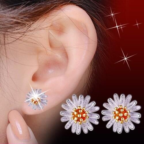 Cute sun flower small daisy earrings silver-plated jewelry girl fashion earrings ear jewelry pendant silver jewelry lсерьги