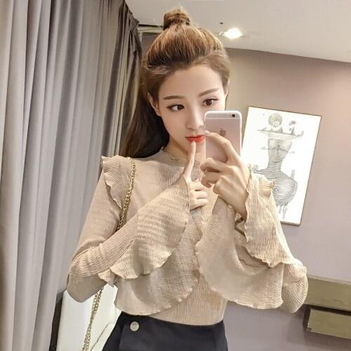 Fashion Brand Spring Autumn Womens Clothing Tees Butterfly Sleeve Tops Ladies Ruffles Korean Clothes Female T Shirts New