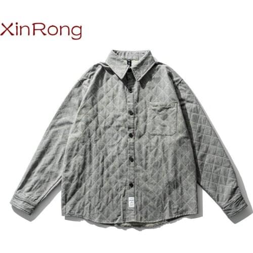 Spring mens casual new 2021 plaid shirt Japanese campus student trend diamond plaid loose lapel shirt male fashion street style