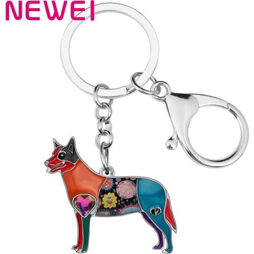 Newei Enamel Alloy Standing Australian Shepherd Key Chains Standing Dog Key Rings Animal Jewelry For Lady Girls Teens Charm Gift