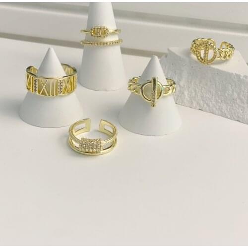 New Copper Geometric Letters Lucky Number Open Rings for Women and Girls Temperament Gold Color Wild Adjustable Double Ring Gift