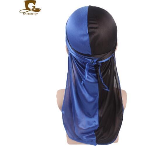 New Fashion Double Colors Soft Satin Durag Mens Silk Patchwork Durags Bandanas Turban Headwear Headband Hat Hair Accessories