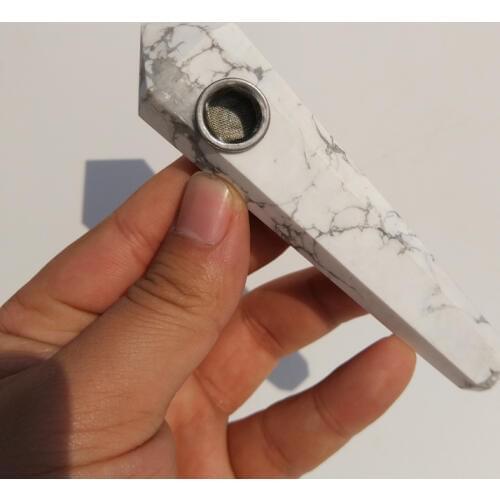 New product High quality natural white Turquoise wand point healing Carved Crystal smoking pipe free shipping -06