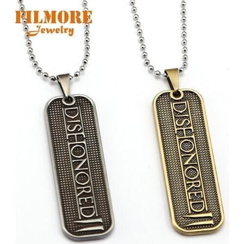 Filmore Popular Game Necklace Jewelry Ghost Name Dishonored 2 Logo Game Bead Chain Military Tags Army Tag Necklace Key Chain