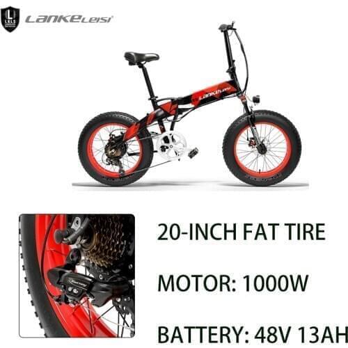 LANKELEISI X2000plus Foldable Electric Bicycles Fat Tire Electric Road Bike with LG 13Ah Lithium Battery Brushless Motor