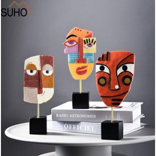 Funny Abstract Characters Crafts Ornaments Face Art Statue Sculpture Resin Handmade Carving Figurine for Home Office Decor