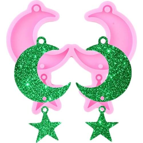 Super Glossy Star Moon Shape Earrings Silicone Molds Crafting Keychain Epoxy Resin Mold Necklace Jewelry Making Pendant Moulds