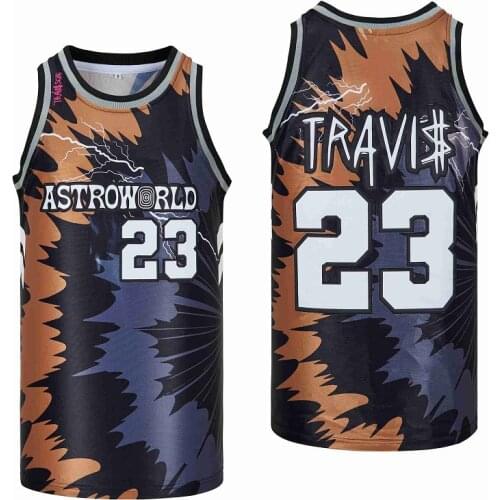 BG 23# TRAVIS SCOTT BASKETBALL JERSEY Embroidery sewing Outdoor sportswear Hip-hop culture movie black summer basketball jerseys