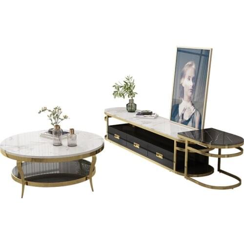 Retractable TV cabinet, marble light luxury style, modern minimalist small apartment, stretch function base cabinet, coffee