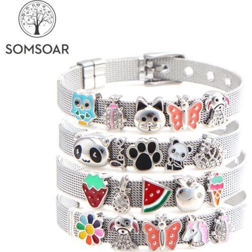 Somsoar Jewelry Cute Slide Charm 8mm Mesh Bracelet Set Child toddler Kids Bracelet Stianless Steel Woman Bracelet as Xmas Gift
