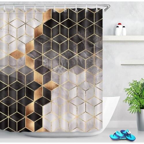 Geometric Pattern Shower Curtains Bathroom Decor Gradient Marble Texture Printing Waterproof Polyester Fabric Bath Curtain