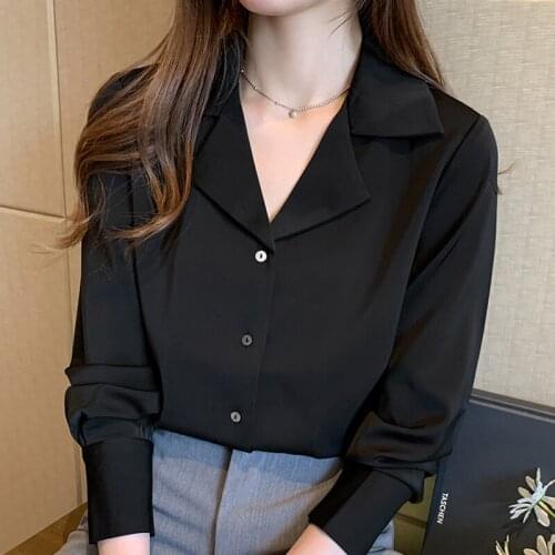 Blouse Women 2021 Long Sleeve Chiffon Blouse Shirt Women Blouses V-neck Black Office Blouse For Women Blusas Camisas Mujer D424