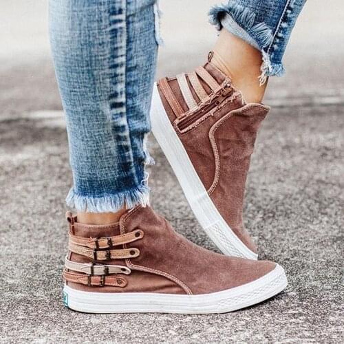 2020 Women Ankle Boots Gladiator Denim Flats Booties Autumn Flat Shoes Woman Sneaker Causl Zipper Fashion Female ShoesNew