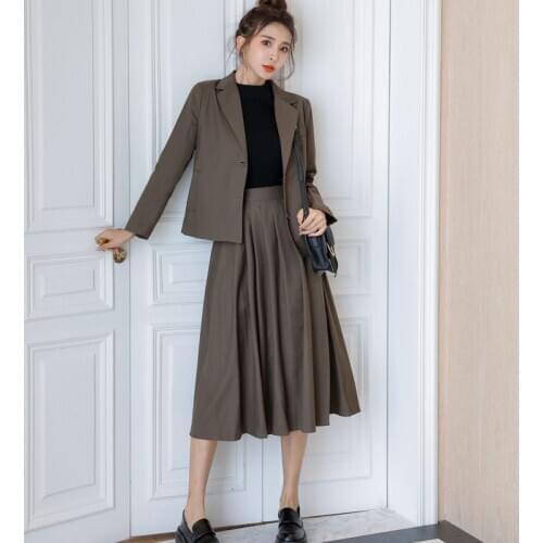 New Korean Women Pleated Skirt+Blazer Two-piece Suit Business Ladies Work Skirt Female Suits Single-breasted Suits