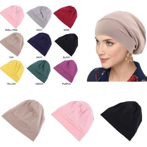 1PC Stretch Cotton Elastic wide Brim Cap Headwear Chemotherapy Caps with Satin Double Layer Night Hat Hair Bonnet for Sleeping