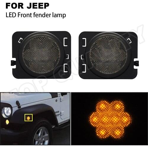 2Pcs LED Front Fender Lamp For Jeep Wrangler JK or JK Unlimifed 2007-2015 Amber Yellow Side Marker Light Smoke Clear Lens