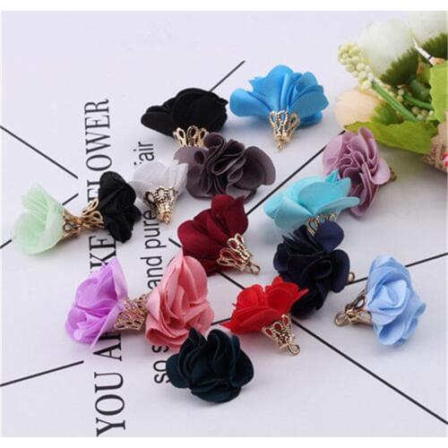 50PCS/LOT Fabric Flower Tassel Pendants for Keychain Cellphone Straps Earring Making Accessories DIY Jewelry Finding