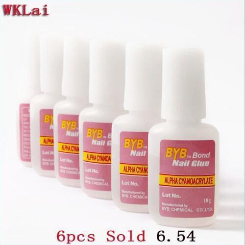 6pcs 10g Acrylic Nail Art Glue With Brush For False Nail Tips Glitter UV Rhinestones Decoration