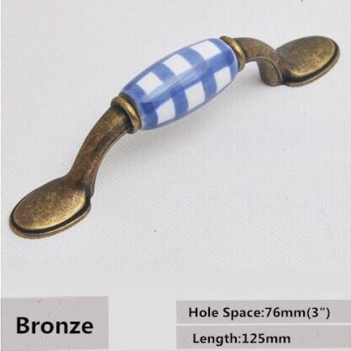 76mm blue ceramic kitchen cabinet handle antique brass dresser pull bronze drawer cupboard furniture knobs pulls handles 3"