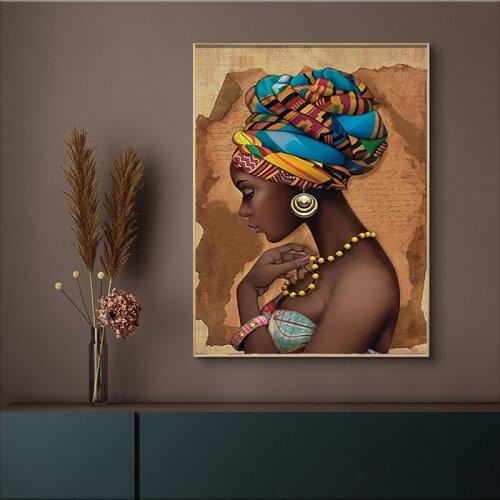 African Art Woman Painting Prints on Canvas Beauty Girl Scandinavian Posters Wall Art Picture for Living Room Horse Decor