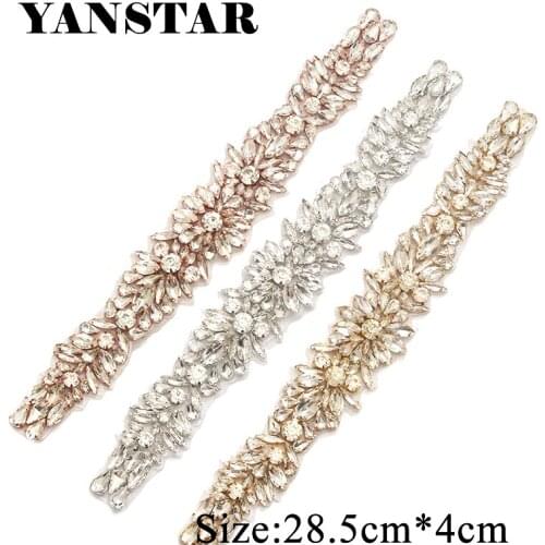 Hand 10PCS Wholesale Rhinestones Appliques Patch For Wedding Dress Belt Rose Gold Crystal Rhinestones Appliques Accessory YS909
