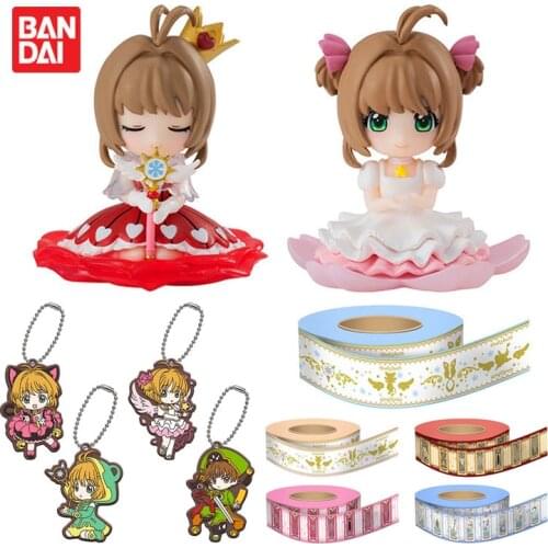 Bandai Genuine Gashapon Cardcaptor Sakura KINOMOTO SAKURA LI SYAORAN Rubber Anime Action Figure Pendant Keychain Gacha Toys