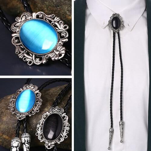 Bolo Tie Western Cowboy Opal Rodeo Leather Necktie