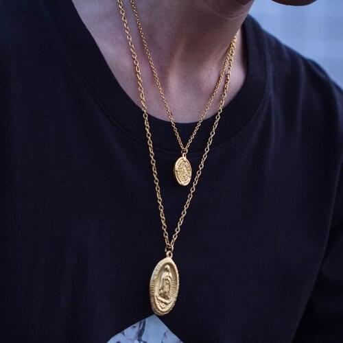 Stainless Steel Small Matrona Mary Pendant Necklace Hip Hop Men Women Jewelry 40/50cm and 8cm Extension Chain Drop Shipping