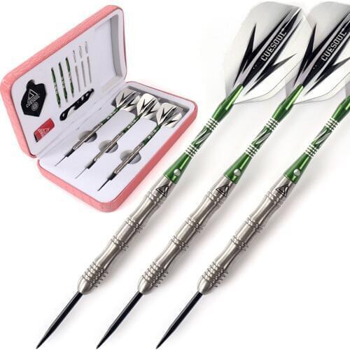 CUESOUL 20g Steel Tip Tungsten Darts - 90% Tungsten With Green Dart Shaft,Dart Sharpen,Pink Luxury Dart Case