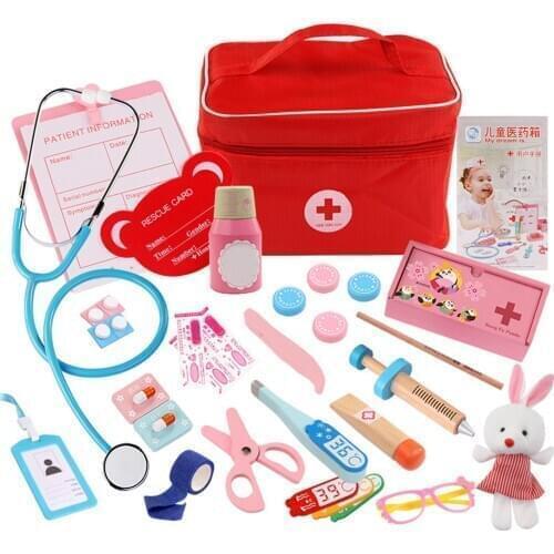 Kids Wooden Simulation Girl Doctor Nurse Stethoscope Medical Kit Play House Toy Early Education Toys For Kids Birthday Gift