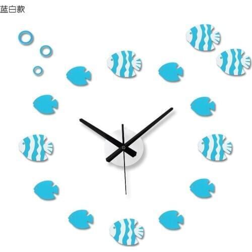 DIY Wall Clock Saat 3D Clock Horloge murale Duvar saati Reloj Cartoon Digital Wall Clocks Watch Klok living room Home decor fish