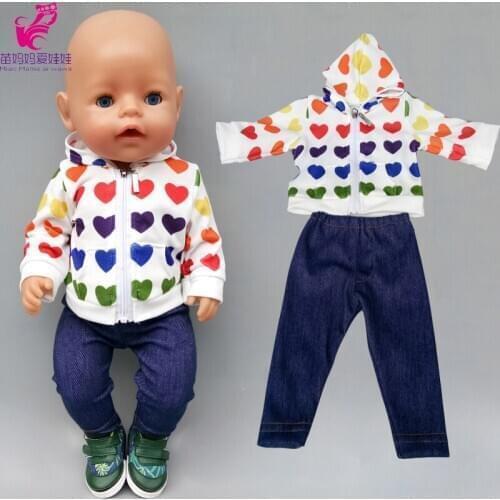 43cm baby doll boy rainbow heart Hooded sweater jeans pants 18 inch boy doll girl toys clothes coat underpants shorts