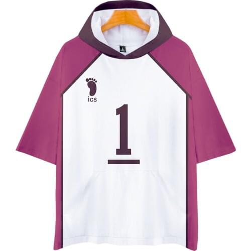 Haikyuu Anime Cosplay Costume Volleyball Club Shiratorizawa Academy Tendo Satori Ushijima Wakatoshi Short Sleeve Hooded T Shirt