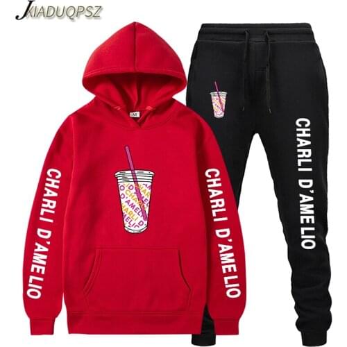 2-Piece Set Hoodies Sweatpants Suit Tracksuit Men Women Sweatshirt New Charli DAmelio Printed Pullover And Jogging Pants