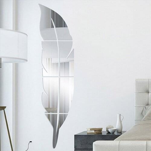 Creative 3D Acrylic Diy Feather Mirror Wall Stickers Decorative Sticker Self Adhesive Art Decal Party Wedding Decoration