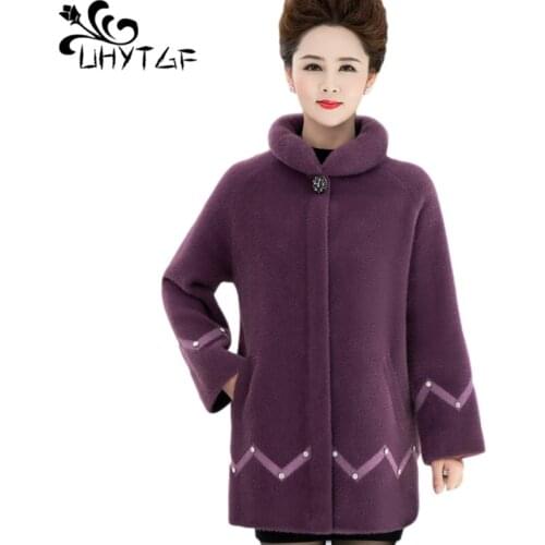 UHYTGF Faux fur Jacket Women Autumn Winter Faux Mink Velvet Coat Plus size Jackets Outerwear Long Coats manteau femme hiver 1359