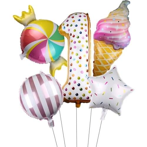 Summer Ice Cream Kids Baby Shower Foil Balloons Set 34inch Donut Number Candy Birthday theme Party Decorations