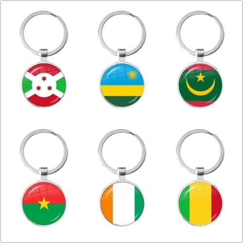 Mauritania,Mali,Rwanda,Coate d'Ivoire,Burundi,Burkina Faso National Flag Keychain 25mm Glass Cabochon Key Rings For Gift