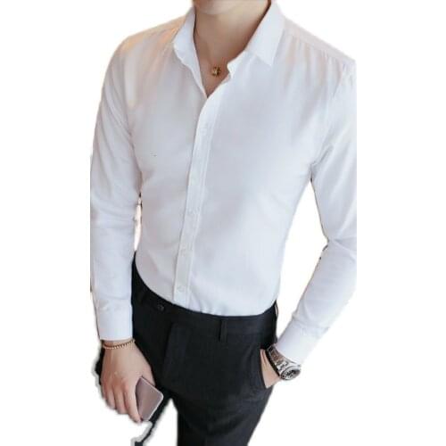 New Solid Color Long Sleeve Dress Shirt Men Bottoming Slim Mens Casual Brand-clothing