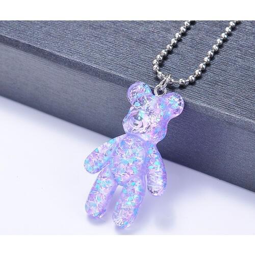 Fashion Cartoon Multicolor Transparent Jelly Resin Bear Necklace Girl Cute Necklace Jewelry Party Fun Suitable Gift
