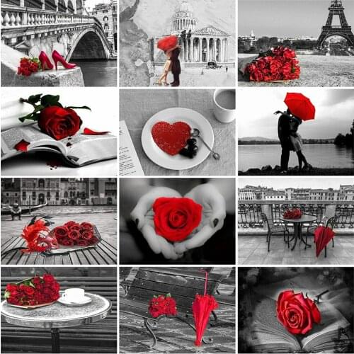 MomoArt 5D DIY Diamond Embroidery Rose Cross Stitch Black White Diamond Painting Flower Handmade Gift Mosaic Art Home Decoration